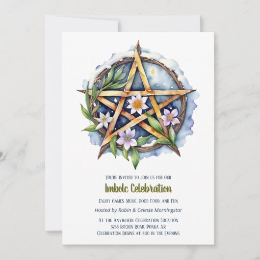 Imbolc Floral Snowy Pentacle Wiccan Vakantie Kaart (Voorkant)