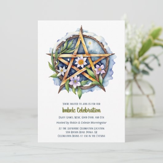 Imbolc Floral Snowy Pentacle Wiccan Vakantie Kaart (Staand voorkant)
