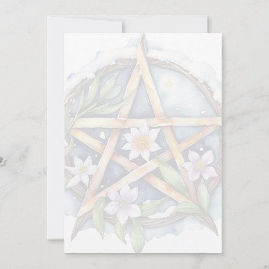 Imbolc Floral Snowy Pentacle Wiccan Vakantie Kaart (Achterkant)