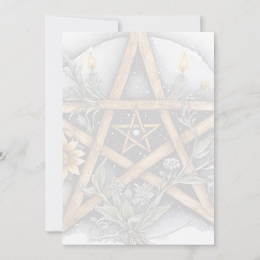 Imbolc Floral Snowy Pentacle Wiccan Vakantie Kaart (Achterkant)