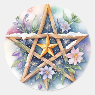 Imbolc Floral Snowy Pentacle Wiccan Vakantie Ronde Sticker