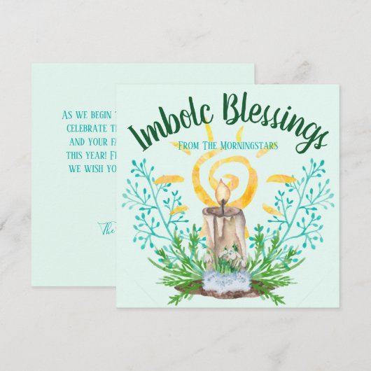 Imbolc Spiral Sun & Snowdrops Mint Green Holiday Feestdagenkaart (Voorkant / Achterkant)