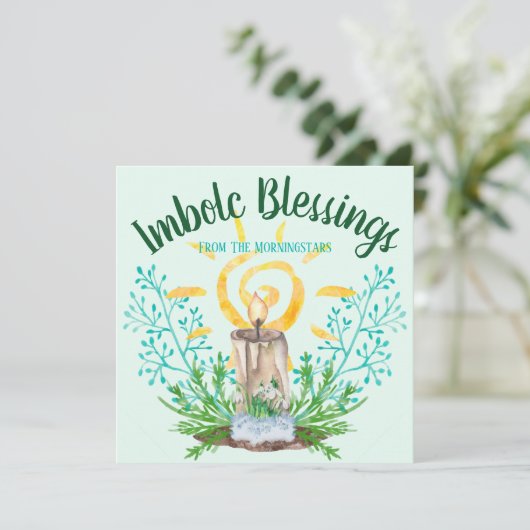 Imbolc Spiral Sun & Snowdrops Mint Green Holiday Feestdagenkaart (Staand voorkant)