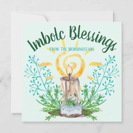 Imbolc Spiral Sun & Snowdrops Mint Green Holiday Feestdagenkaart (Voorkant)