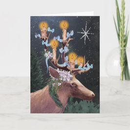 Imbolc Stag Wicca Starry Candlelight Holiday Kaart