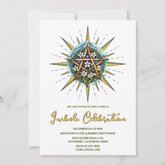 Imbolc Sunshine Snowdrop Pentacle Pagan Holiday Kaart (Voorkant)