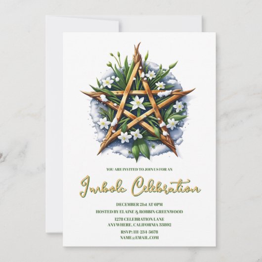 Imbolc Sunshine Snowdrop Pentacle Pagan Holiday Kaart (Voorkant)