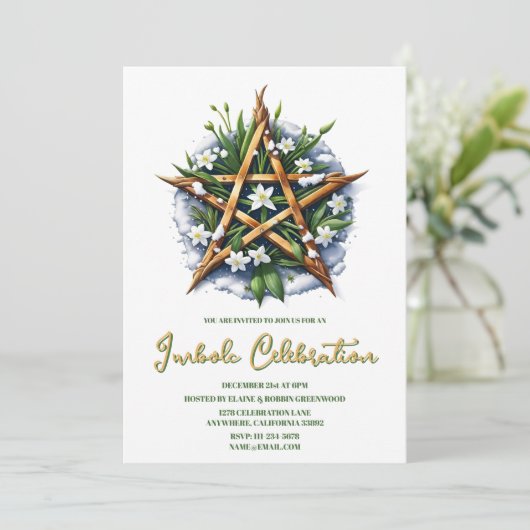 Imbolc Sunshine Snowdrop Pentacle Pagan Holiday Kaart (Staand voorkant)