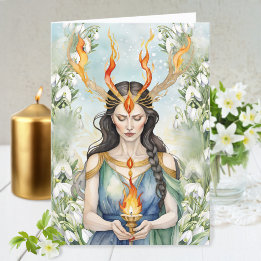 Imbolc Wicca Godin Vlam & Sneeuwklokbloemen Feestdagen Kaart