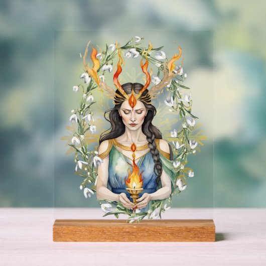 Imbolc Wiccan Goddess Flame & Gouden Sneeuwvlok Acryl Bord (Neutraal)