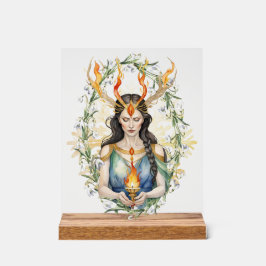 Imbolc Wiccan Goddess Flame & Gouden Sneeuwvlok Acryl Bord