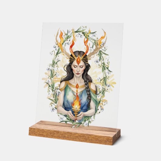 Imbolc Wiccan Goddess Flame & Gouden Sneeuwvlok Acryl Bord (Hoek)