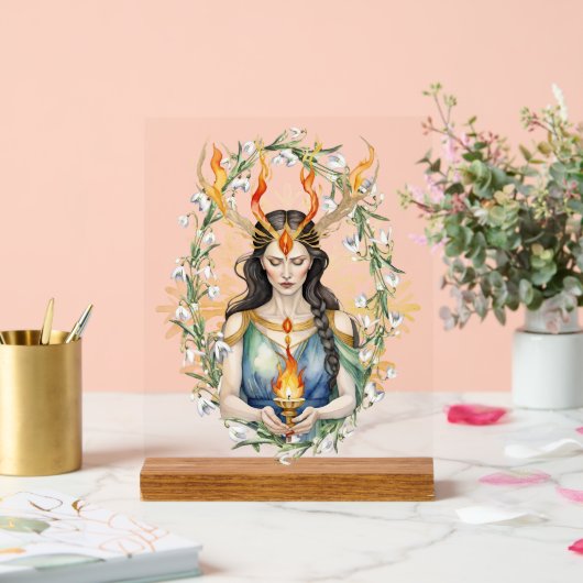 Imbolc Wiccan Goddess Flame & Gouden Sneeuwvlok Acryl Bord (Huwelijk)