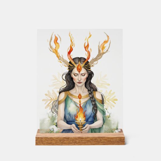 Imbolc Wiccan Goddess Flame & Gouden Sneeuwvlok Acryl Bord (Voorkant)