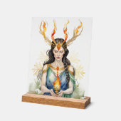 Imbolc Wiccan Goddess Flame & Gouden Sneeuwvlok Acryl Bord (Hoek)