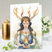 Imbolc Wiccan Goddess Flame & Gouden Sneeuwvlok Feestdagen Kaart