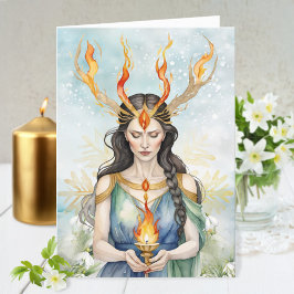 Imbolc Wiccan Goddess Flame & Gouden Sneeuwvlok Feestdagen Kaart