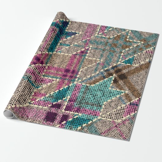 Imitatie van het patroon van de Indische patchwork Cadeaupapier (Uitgerold)