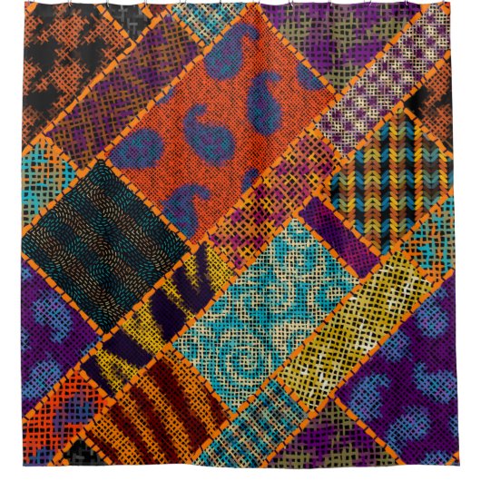 Imitatie van het patroon van de Indische patchwork Douchegordijn (Voorkant)