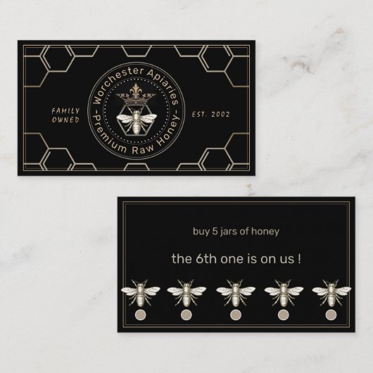 Imker Honey Klantloyaliteit Kaart Punch Zwart Klantenkaartje (Voorkant / Achterkant)