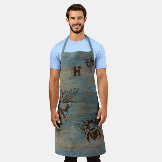 Imker Monogram Initiaal Gedistresseerd Hout Schort (Gedragen)