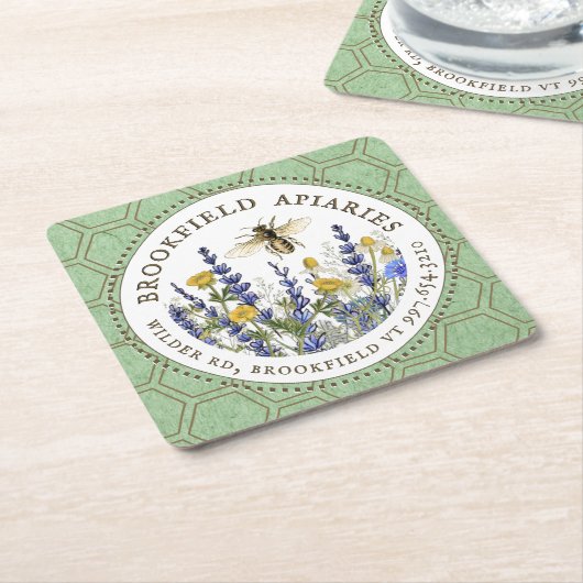 Imker’s Wildflower en Queen Bee Apiary Kartonnen Onderzetters (Schuin)