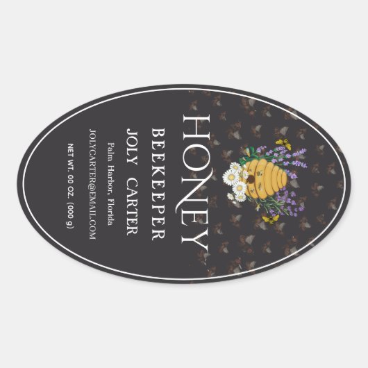 Imkerhoninglabels | Honingbij & Honingraat Des Ovale Sticker (Voorkant)