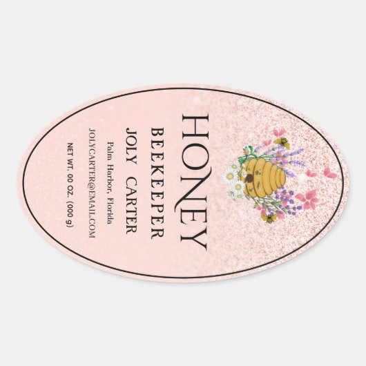 Imkerhoninglabels | Honingbij & Honingraat Des Ovale Sticker (Voorkant)