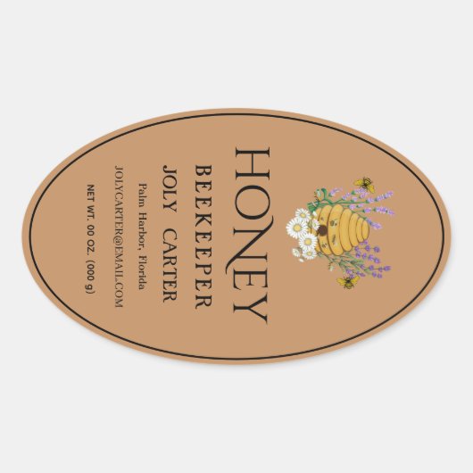 Imkerhoninglabels | Honingbij & Honingraat Des Ovale Sticker (Voorkant)