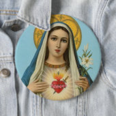 Immaculair hart van Mary Lily, rozen en zwaard Ronde Button 6,0 Cm (In situ)