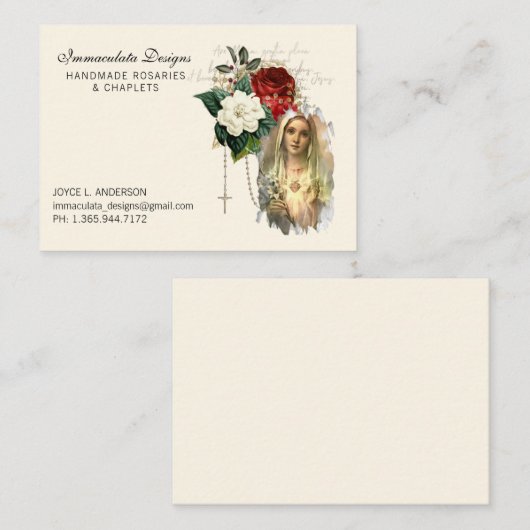 Immaculair hart van Mary Religious Rosary Visitekaartje (Voorkant / Achterkant)