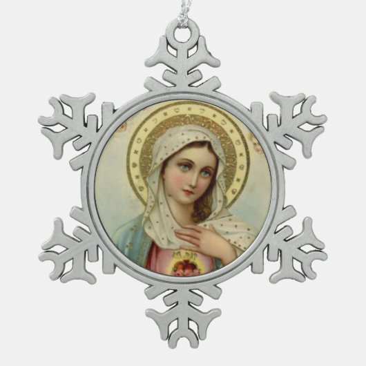  immaculair hart van Mary Tin Sneeuwvlok Ornament (Voorkant)
