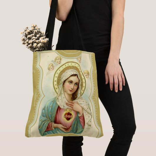 immaculair hart van Mary w/cherubs Tote Bag (Dichtbij)
