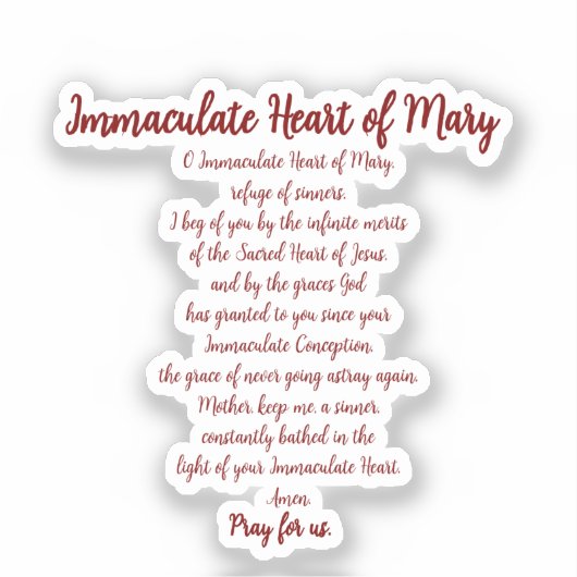 Immaculate Heart Prayer Vinyl Sticker (Voorkant)