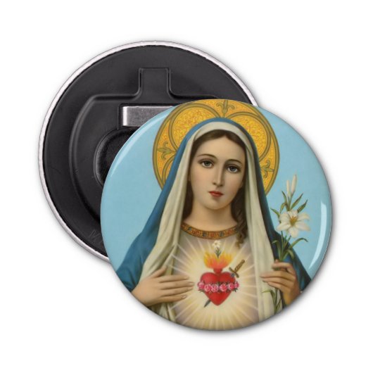 Immaculate Heart van Mary Our Lady religieus afbee Button Flesopener (Voorkant)