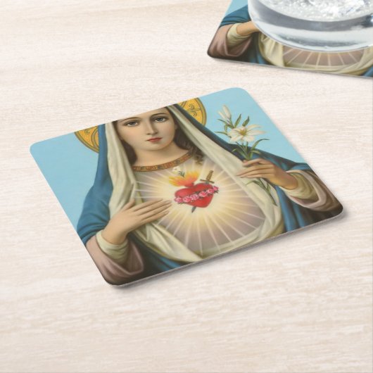 Immaculate Heart van Mary Our Lady religieus afbee Kartonnen Onderzetters (Schuin)