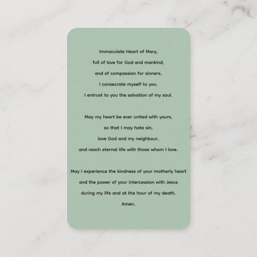 Immaculate Heart van Mary Prayer Kaart Visitekaartje (Achterkant)