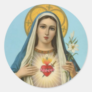 Immaculate Heart van Mary - rozen, lily, zwaard Ronde Sticker