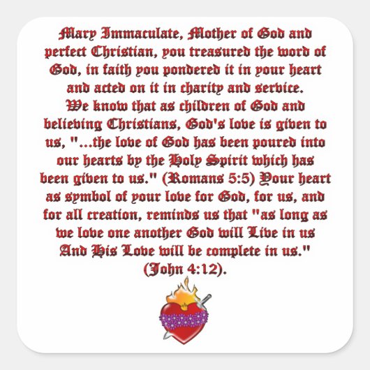 Immaculate Heart van Mary Vierkante Sticker (Voorkant)