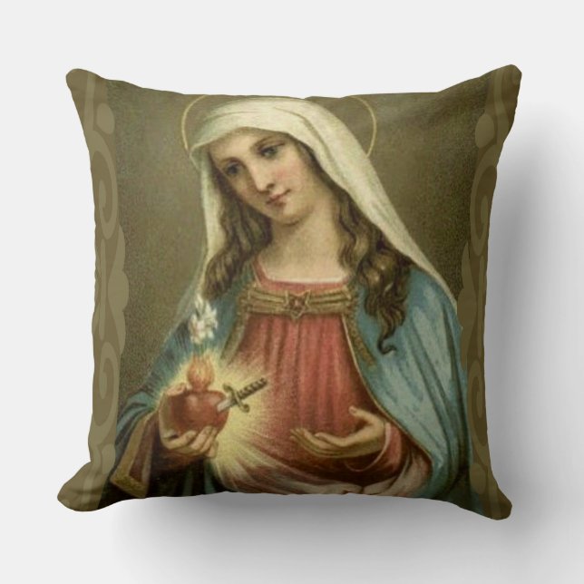 Immaculate Heart Virgin Mary Angels Clouds Kussen (Voorkant)