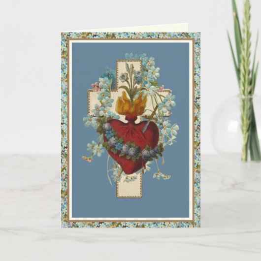 Immaculate Heart Virgin Mary Floral Cross Kaart (Voorkant)