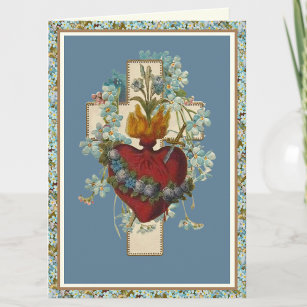 Immaculate Heart Virgin Mary Floral Cross Kaart
