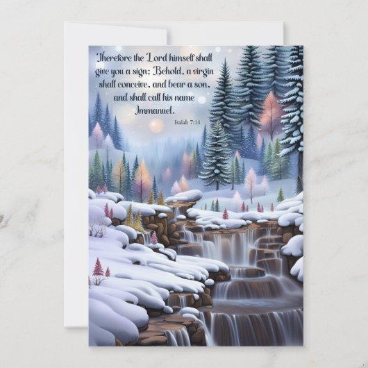 Immanuel Bijbel Verse Winter Woodlands Watervallen Feestdagenkaart (Voorkant)