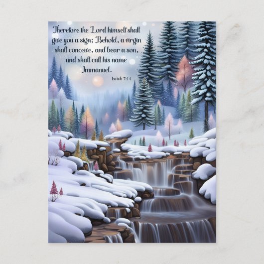 Immanuel Bijbel Verse Winter Woodlands Watervallen Feestdagenkaart (Voorkant)