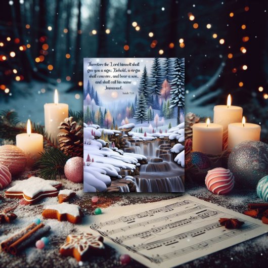 Immanuel Bijbel Verse Winter Woodlands Watervallen Feestdagenkaart