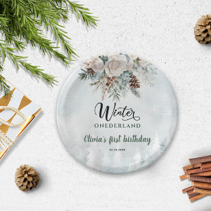 Immergroene Winter Onederland Eerste Verjaardag Papieren Bordje