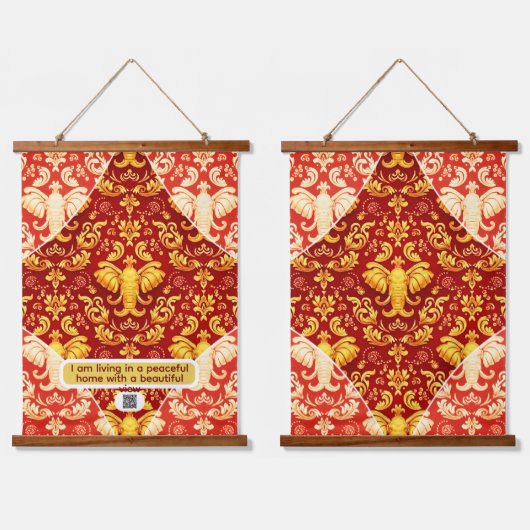 Immersive Design: Radiant Gold Elephants on Deep C Hangend Wandkleed (Dubbel)