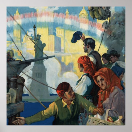 Immigranten en het Vrijheidsbeeld Poster (Voorkant)