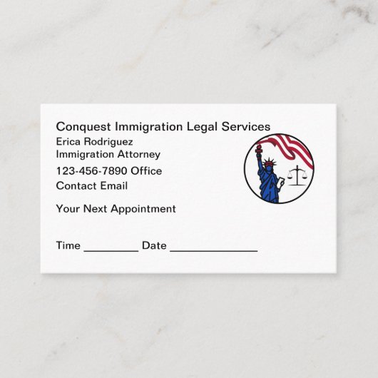 Immigration Naturalization Lawyer Appointment Card Afsprakenkaartje (Voorkant)