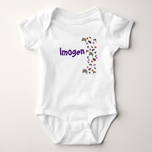 Imogen, Name Logo With Australian Wildlife, Baby B Romper (Voorkant)